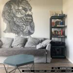 Стеллаж минимализм с вертикальными ограждениями фанера-винтажный синий ARCHPOLE