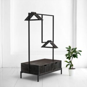 Рейл для одежды с ящиком минимализм c фанера-винтажный черный ARCHPOLE