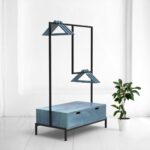 Рейл для одежды с ящиком минимализм c фанера-винтажный синий ARCHPOLE