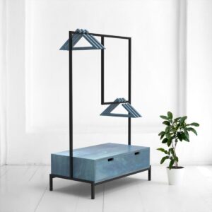 Рейл для одежды с ящиком минимализм c фанера-винтажный синий ARCHPOLE